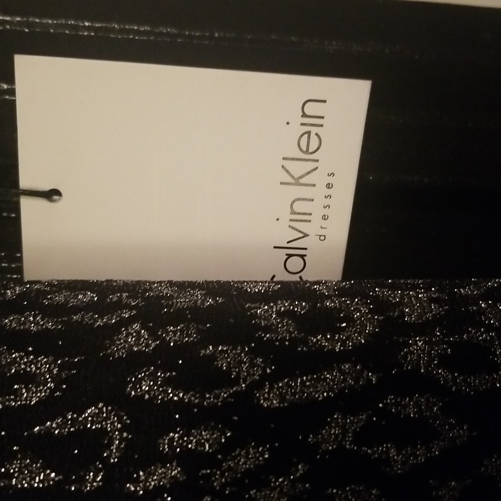 Women's Calvin Klein Dress; Black and Metallic Silver Animal Print; Size 14 - Picture 8 of 8